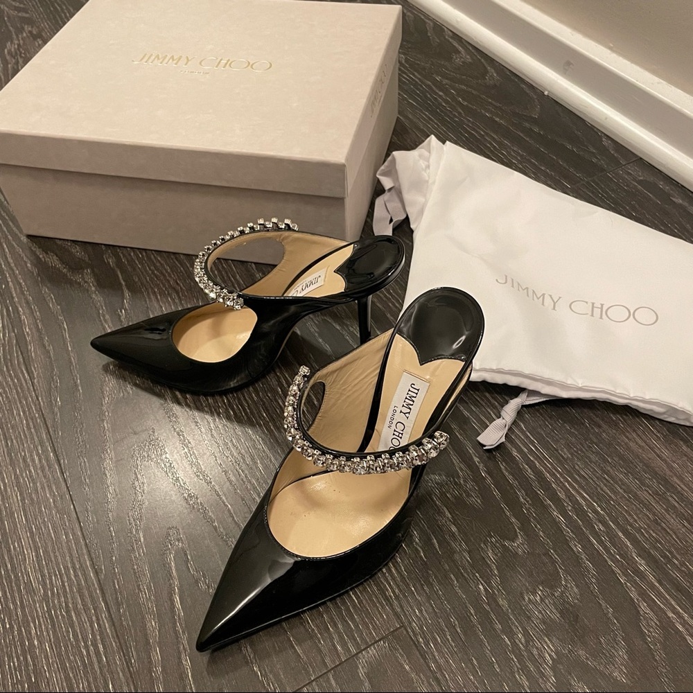 Jimmy Choo bling patent jeweled mule